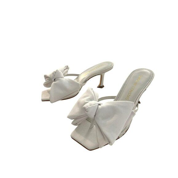 Caroline Constas White Bow Heeled Sandal Shoes Size 35.5 Bridal Wedding - Picture 3 of 9